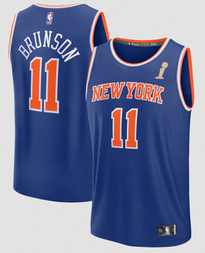 Men New York Knicks #11 Jalen Brunson blue Fanatics 2026 NBA Finals Champions  jersey